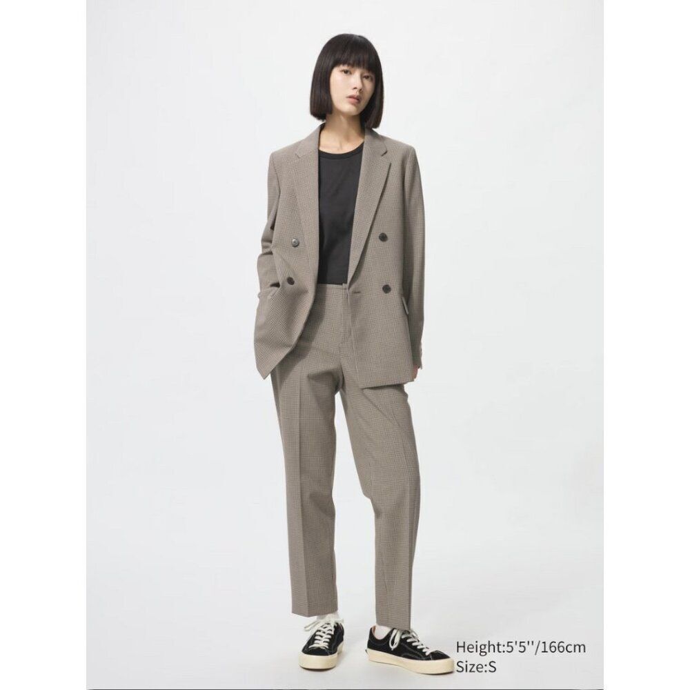 Uniqlo Smart Ankle Plaid Checked Pants Brown Women's XXL 16-18 Work NWT